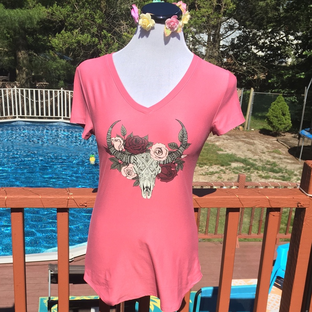 Pink cow skull tee - Picture 1 of 4